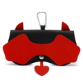 Étui à lunettes portable style chauve-souris en cuir noir et rouge avec mousqueton - Diable