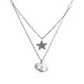 Collar plateado de doble capa con colgante de planeta y estrella con perla en blanco - Color Acero