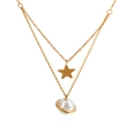 Collar de doble capa dorado con colgante de estrella y colgante de planeta perla con halo - Dorado