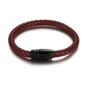 Bracciale da uomo in pelle microfibra intrecciata bordeaux con chiusura magnetica nera - Rosso