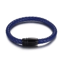 Bracciale da uomo intrecciato in pelle microfibra blu navy con chiusura magnetica nera - Blu Reale