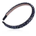 Sparkling black crystal padded headband with soft brown non-slip inner lining - Four Rows / Blue