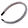 Funkelndes Kristall-Stirnband für Damen mit silbernen Strasssteinen und braunem Stofffutter - Vierreihig / Grau