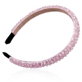Elegant pink beaded headband with faceted crystal beads and non-slip lining for hair styling - Four Rows / Pink