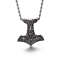 Collier pendentif Mjolnir viking argenté avec gravures de corbeau sur chaîne torsadée - Marteau de Thor Style Viking (KP82183-KHX)