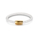 Bracciale minimalista in pelle intrecciata bianca con chiusura magnetica in oro lucido - Bianco