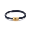 Herren Armband aus geflochtenem marineblauem Leder mit poliertem goldenem Magnetverschluss - Blau