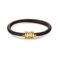 Men's dark brown braided leather bracelet with a polished gold metal clasp - Brown (KB115182-KFC)