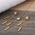 Golden star jewelry set with clear rhinestones and bar charms on dark wood - Star Tassel Style (KS116175-KSP)