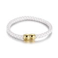 Men's minimalist braided microfiber white leather bracelet with gold magnetic buckle - White (KB115235-KFC)