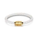 Bracciale minimalista in pelle intrecciata bianca con chiusura magnetica in oro 18K - Bianco