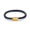 Bracciale minimalista in pelle intrecciata blu navy con chiusura magnetica ondulata d'oro - Blu