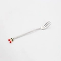 Silver stainless steel coffee fork with a cute red cherry pendant on white background - 410 Silver Stainless Steel Cherry Fork