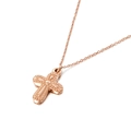 Minimalistische roségouden kruis ketting voor dames met reliëf hanger op witte achtergrond - Roségoud