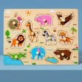 Wooden forest animal peg puzzle featuring lion giraffe and elephant for toddlers early learning - Forest Animals Style A