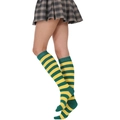 Green and yellow striped knee-high socks paired with a plaid skirt in a collegiate style - Green Yellow Striped