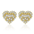 Golden heart stud earrings with sparkling baguette-cut zircons on a white background - Copper / Gold