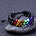 Handmade double-layer seven chakra energy bracelet with lava rock and tiger eye stones - 6MM Lava Stone 7 Chakra Bracelet (3 Rows)