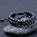 Pulsera de tres capas de cuentas de hematita con diseño de cordón trenzado ajustable - Pulsera de Hematita de 6MM (3 Filas)