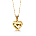 Polished gold heart pendant necklace featuring hollow LOVE script and fine cable chain - Gold Heart Hollow Style (KN89589-K)