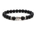 Close-up of matte black beads bracelet featuring a vintage silver elephant charm - Matte Black