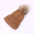Bonnet en maille marron avec pompon en fausse fourrure pour enfants, collection hiver - Bonnet / Kaki