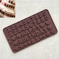 Bruine siliconen mal met letters en cijfers voor het versieren van chocoladetaarten - Dubbele Cijfers en Happy Birthday Letters / koffiekleur