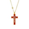 Klassische goldene Kreuzkette mit roter Emaille und bunten Strasssteinen für Damen und Herren - Rot