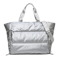 Silver quilted fitness tote bag with metallic finish and adjustable shoulder strap - Silver
