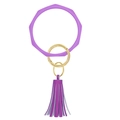 Purple silicone geometric wristlet keychain with gold spring clasp and leather tassel - Purple