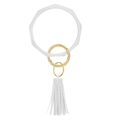 White silicone geometric bracelet keychain with matching tassel and gold metal ring - White