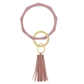 Dusty rose silicone geometric bangle keychain with leather tassel and gold ring - Pink Purple