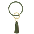 Olive green silicone geometric bracelet keychain with gold metal buckle and PU leather tassel - Army Green