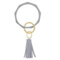 Gray silicone keychain bracelet with diamond-patterned ring and stylish leather tassel - Light Grey