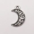 Antique silver moon pendant with hollow floral carvings for DIY jewelry making projects - Crescent Foliage (8764)