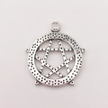 Antique silver star in circle alloy pendant for DIY necklaces and earrings - Round Frame Star (8331)