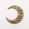 Antique bronze crescent moon charm with I Love You To The Moon and Back engraving - Engraved Moon (7910)