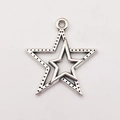Vintage silver alloy star charm pendant with textured outlines for DIY jewelry making - Double Hollow Star (10615)