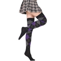 Purple, gray, and black argyle pattern over-the-knee socks for women in academic style - Purple Plaid