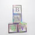 Iridescent baby shower balloon boxes with BABY letters for party decoration set - BABY Letter Style / Set of 4 / Silver