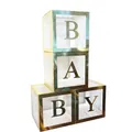 Set of 4 transparent party boxes with gold trim and BABY letters for baby shower decor - BABY Letter Style / Set of 4 / Gold