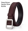 Dark brown PU leather belt for women with square silver buckle and minimalist retro style - Square Silver Buckle / Dark Brown