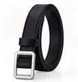 Women's minimalist black PU leather belt with silver matte square buckle for jeans - Square Silver Buckle / Black