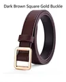Women's minimalist dark brown PU leather belt with a square golden buckle detail - Square Gold Buckle / Dark Brown
