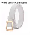 Women's minimalist white PU leather belt with a golden metal square buckle finish - Square Gold Buckle / White