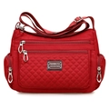 Red quilted nylon shoulder bag with multiple zippers and cross-body strap for women - Red