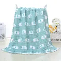 Soft light blue cotton muslin baby blanket with white elephant print and bubble texture - Full Print Elephant