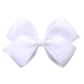 Detail of white grosgrain ribbon hair bow showing double-layered texture and tied knot - White