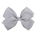 Classic grey grosgrain ribbon hair bow clip for girls with ribbed texture detail - Gray