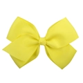 Detail view of yellow ribbed ribbon hair bow with classic double-layer stacked design - Yellow